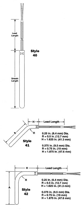 Watlow Style 40, 41 & 42 Large Diameter Rigid Sheath Thermocouples ...